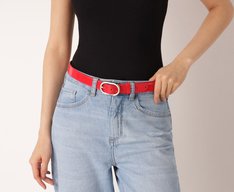 Cinto Largo Fivela Metálica Verniz Vermelho