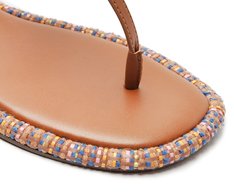 Sandália Slim Pespontos Missangas Multicolor E Marrom