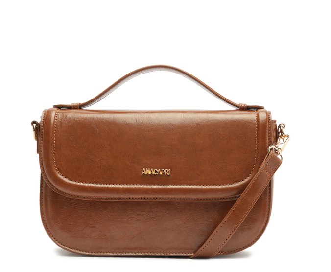 Bolsa Tiracolo Média Com Tampa e Puxador Marrom