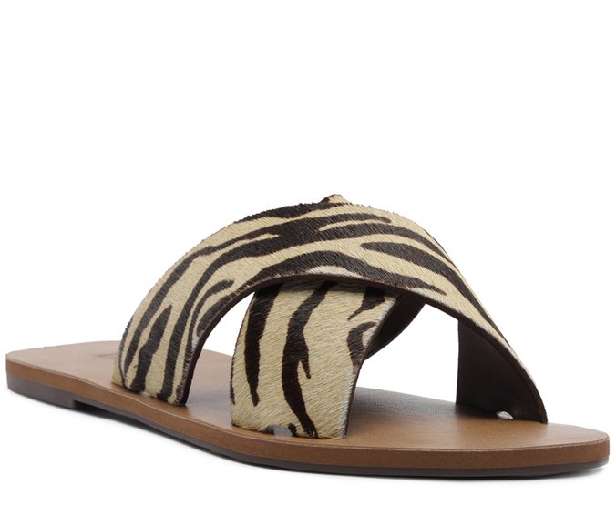 Rasteira Tiras Cruzadas Couro Animal Print