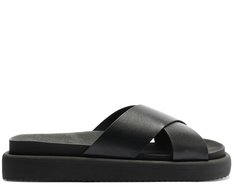 Papete Tiras Cruzadas Couro Preta