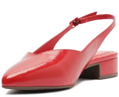 Sapatilha Slingback Salto Bloco Corte Triangular Verniz Vermelha