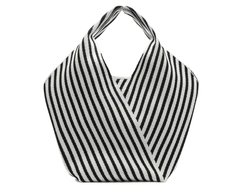 Bolsa Shopping Grande Knit Listrado Preto e Branco