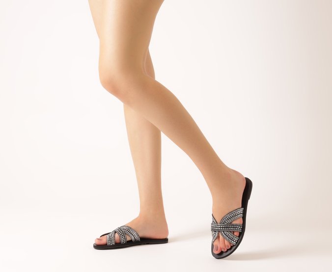 Rasteira Glam Hot Fix Preta