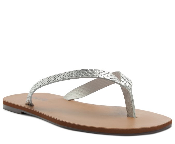 Rasteira de Dedo Couro Croco Prata