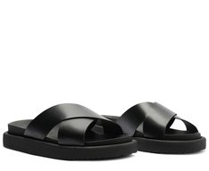 Papete Tiras Cruzadas Couro Preta