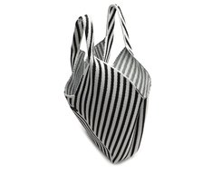 Bolsa Shopping Grande Knit Listrado Preto e Branco