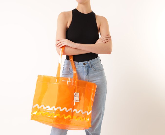 Bolsa Shopping Grande Translúcida Sundown Laranja