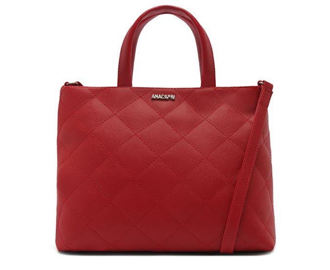 Bolsa Tote Grande Matelassê Triangular Vermelha