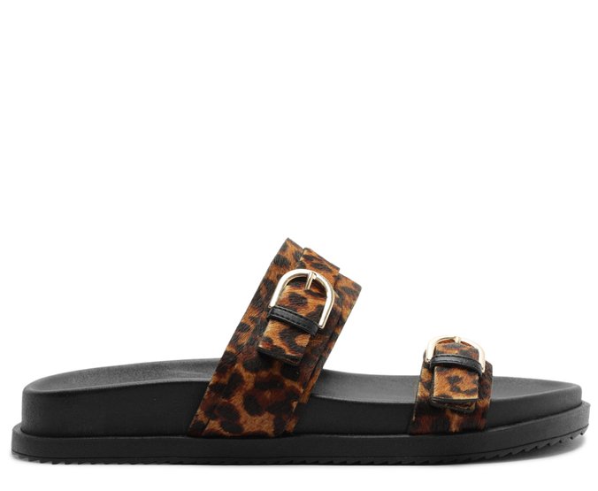 Papete Anatômica Duas Tiras Fivela Couro Animal Print
