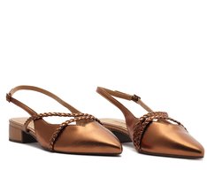 Sapatilha Slingback Salto Bloco Tranças Bronze