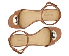 Sandália Rasteira Tira Única Metal Marrom