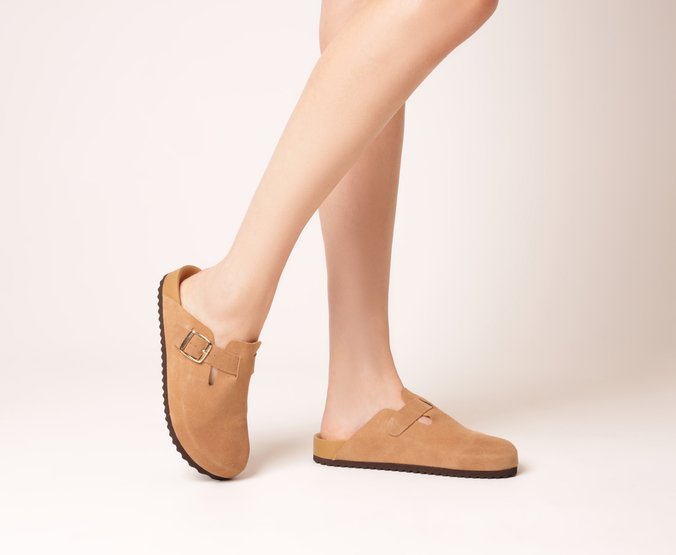 Mule Clog Acamurçada Couro Bege