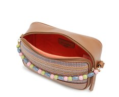 Bolsa Tiracolo Média Missangas Multicolor E Marrom