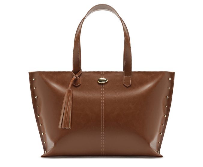 Bolsa Shopping Grande Tachas Marrom