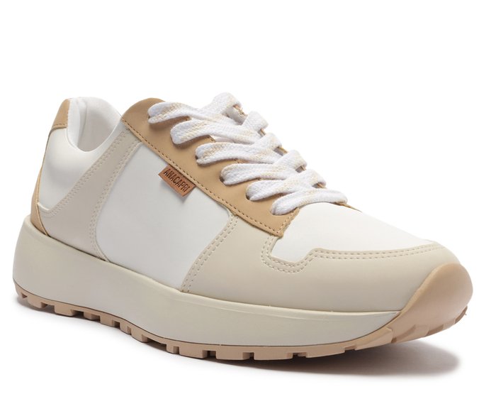 Tênis Sporty Recortes Branco e Bege