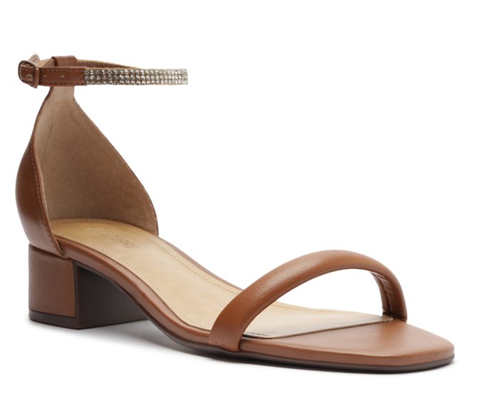 Sandália Salto Bloco Tira Glam Marrom