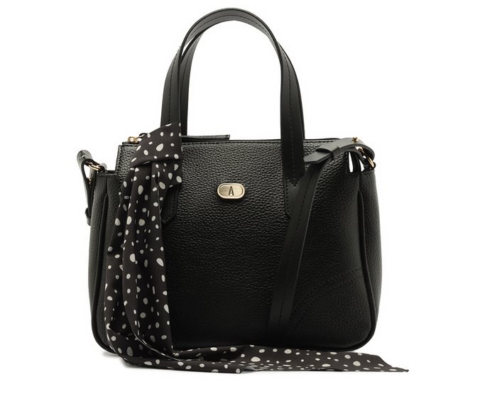 Bolsa Tote Grande Lenço Pontilhado Preta