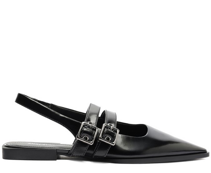 Sapatilha Slingback Bico Fino Fivelas Preta