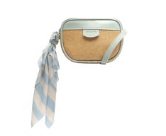 Bolsa Tiracolo Média Raffia Com Lenço Azul