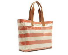 Bolsa Shopping Grande Listras Vinil Laranja