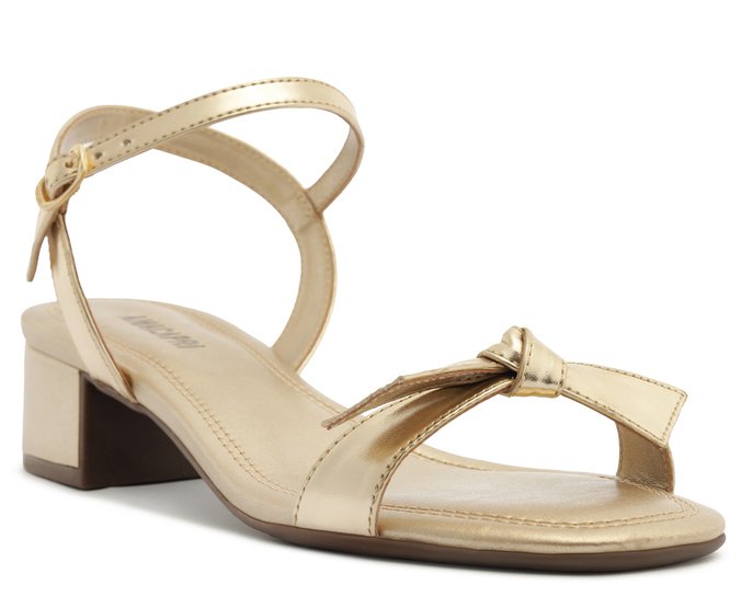 Sandália Salto Bloco Laço Dourada
