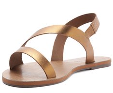 Rasteira Monocolor Tira Curva Couro Bronze