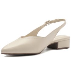 Sapatilha Slingback Salto Bloco Corte Triangular Bege