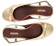 Sapatilha Slingback Salto Bloco Laço Reto Dourada
