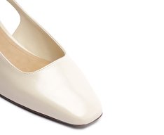Sapatilha Salto Bloco Slingback Ponta Quadrada Branca