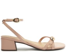 Sandália Salto Bloco Tiras Fivela Rosa