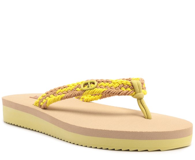 Sandália Flatform Tiras Crochê Amarela