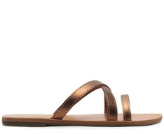 Rasteira Tiras Pespontos Couro Bronze
