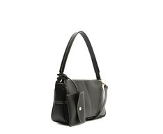 Bolsa Tiracolo Baguete Média Costura Ornamental Preta