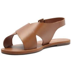 Sandália Monocolor Tiras Cruzadas Couro Marrom