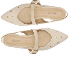 Sapatilha Slingback Bico Fino Tachas Bege