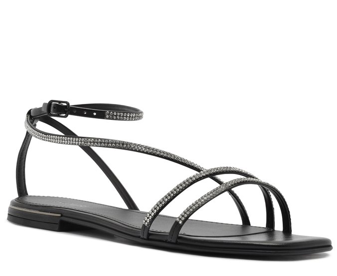 Sandália Rasteira Tiras Finas Glam Preta