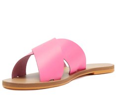 Rasteira Tiras Cruzadas Couro Rosa