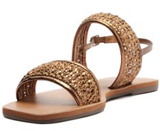 Rasteira Tiras Tramado Bronze