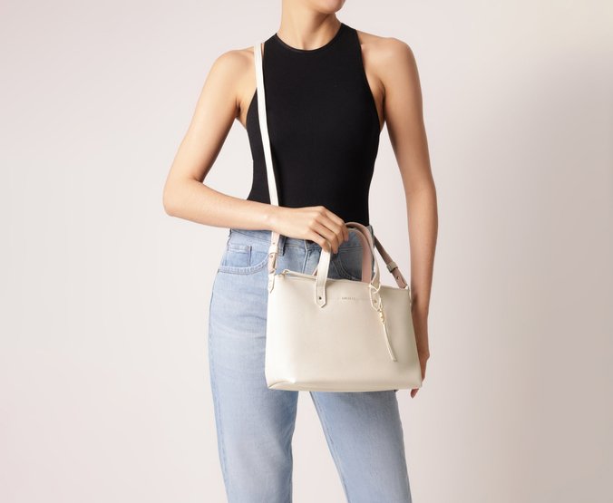 Bolsa Tote Média Alça Bicolor Branca