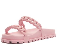Rasteira Duas Tiras Correntes Rosa