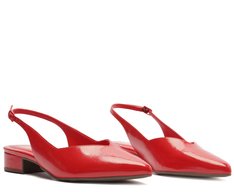 Sapatilha Slingback Salto Bloco Corte Triangular Verniz Vermelha