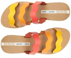 Rasteira Tiras Ondas Sundown Couro Laranja