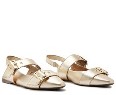 Sapatilha Slingback Tiras Fivela Dourada
