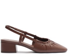 Sapatilha Slingback Salto Bloco Stretch Marrom