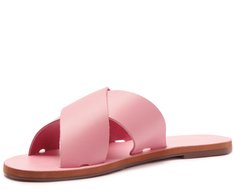 Rasteira Tiras Cruzadas Couro Monocolor Rosa