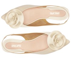 Sapatilha Slingback Bico Fino Flor Branca