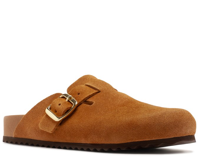 Mule Clog Acamurçada Couro  Marrom