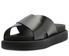 Papete Tiras Cruzadas Couro Preta