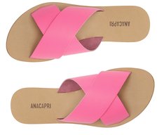 Rasteira Tiras Cruzadas Couro Rosa